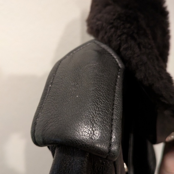 $2000 Acne Studios Mape Black Leather Jacket w/Brown Shearling Collar DE34 - Picture 4 of 10
